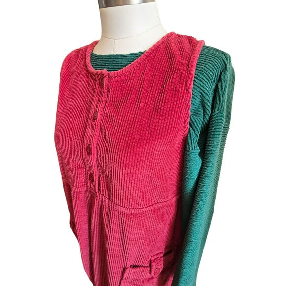 Vintage Real Comfort Pink Corduroy Sleeveless Dress & Green Top Set CM2134 - Picture 1 of 10